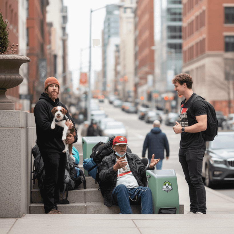 Американцы помогают бездомным рюкзаками с солнечными батареями